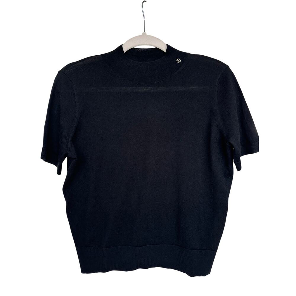 ANINE BING Monique Knitted Sweater Black Merino Wool Cashmere Short Sleeve S